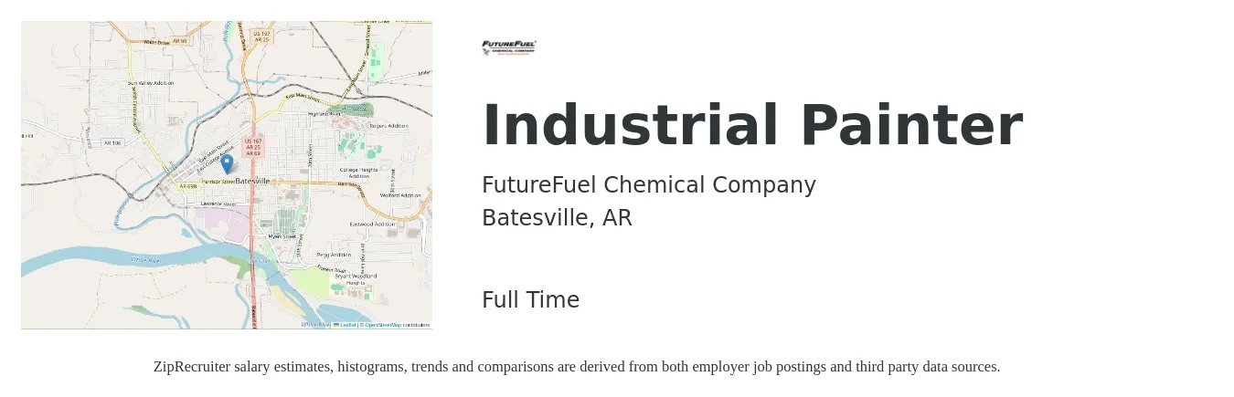 FutureFuel Chemical Company job posting for a Industrial Painter in Batesville, AR with a salary of $18 to $24 Hourly with a map of Batesville location.