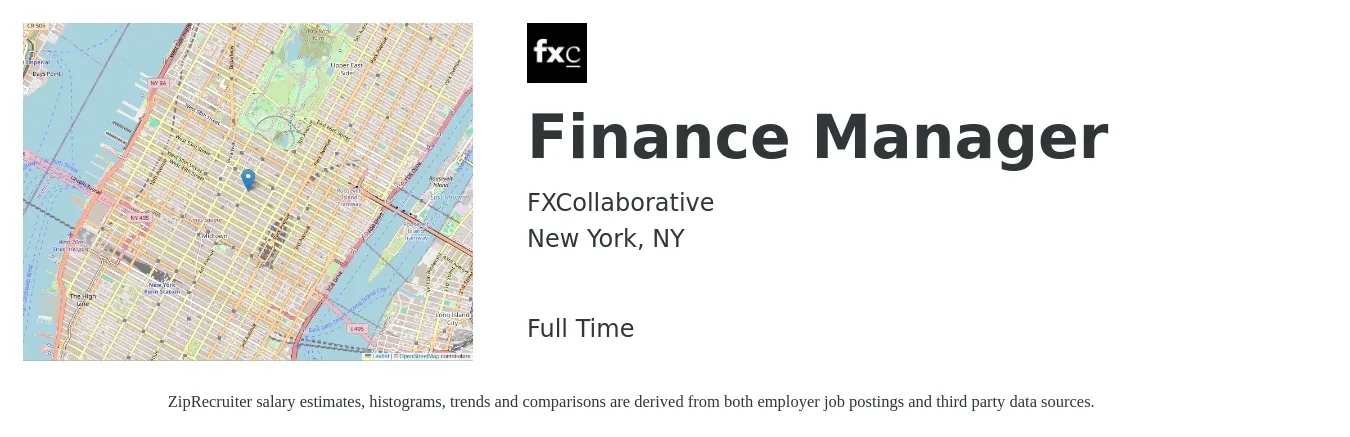 FXCollaborative job posting for a Finance Manager in New York, NY with a salary of $130,000 to $145,000 Yearly with a map of New York location.