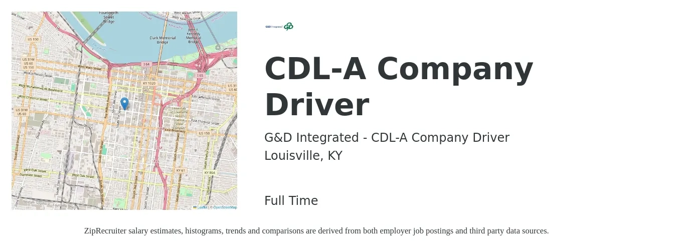 G&D Integrated - CDL-A Company Driver job posting for a CDL-A Company Driver in Louisville, KY with a salary of $100,000 Yearly and benefits including retirement with a map of Louisville location.