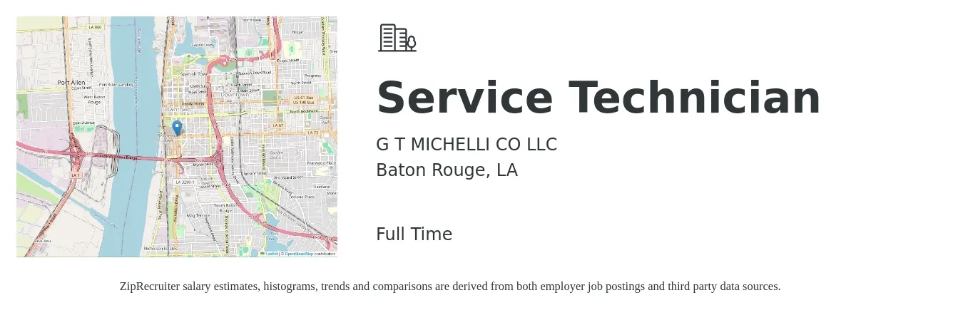 G T MICHELLI CO LLC job posting for a Service Technician in Baton Rouge, LA with a salary of $19 to $26 Hourly with a map of Baton Rouge location.