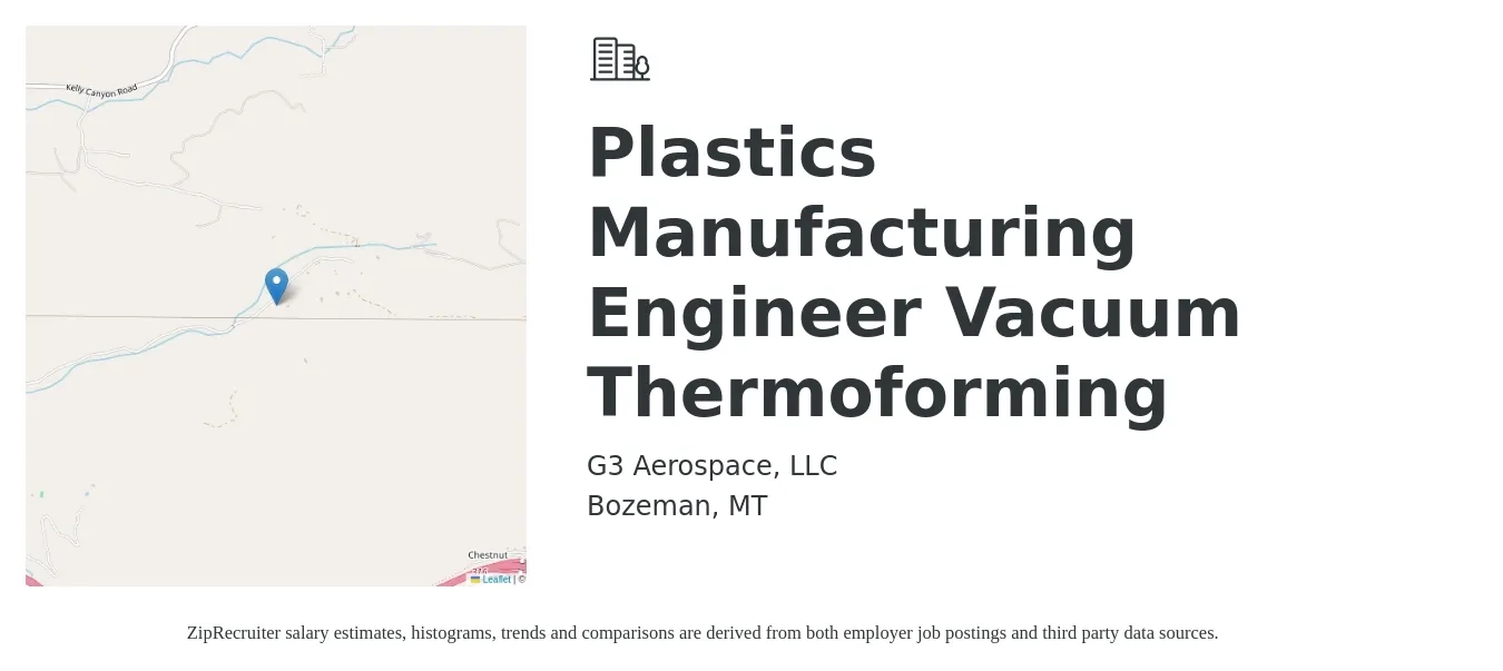 G3 Aerospace, LLC job posting for a Plastics Manufacturing Engineer (Vacuum Thermoforming) in Bozeman, MT with a salary of $74,500 to $95,900 Yearly with a map of Bozeman location.