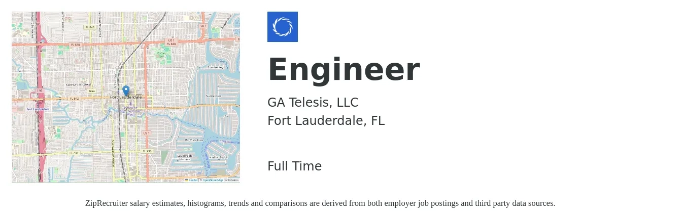 GA Telesis, LLC job posting for a Engineer in Fort Lauderdale, FL with a salary of $80,000 to $111,000 Yearly with a map of Fort Lauderdale location.