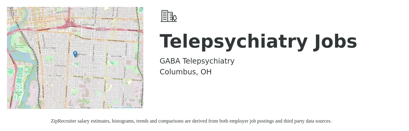 GABA Telepsychiatry job posting for a Telepsychiatry Jobs in Columbus, OH with a salary of $204,800 to $306,200 Yearly with a map of Columbus location.