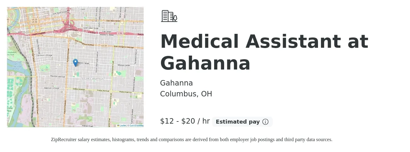 Gahanna job posting for a Medical Assistant at Gahanna in Columbus, OH with a salary of $13 to $21 Hourly with a map of Columbus location.