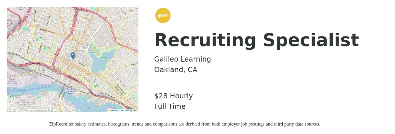 Galileo Learning job posting for a Recruiting Specialist in Oakland, CA with a salary of $30 Hourly with a map of Oakland location.