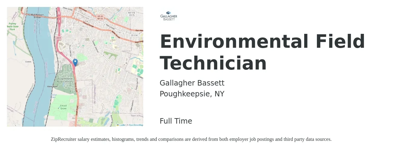 Gallagher Bassett job posting for a Environmental Field Technician in Poughkeepsie, NY with a salary of $60,000 to $65,000 Yearly with a map of Poughkeepsie location.
