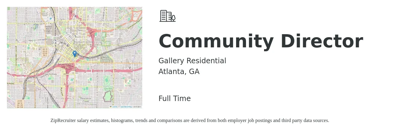 Gallery Residential job posting for a Community Director in Atlanta, GA with a salary of $24 to $33 Hourly with a map of Atlanta location.