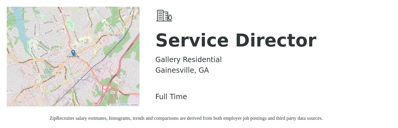Gallery Residential job posting for a Service Director in Gainesville, GA with a salary of $73,200 to $111,900 Yearly with a map of Gainesville location.