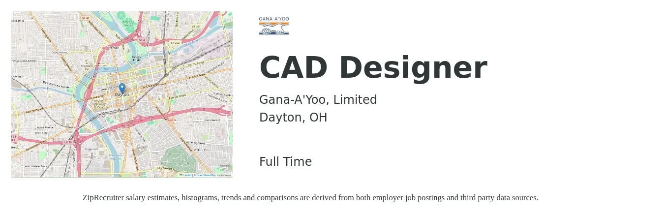 Gana-A'Yoo, Limited job posting for a CAD Designer in Dayton, OH with a salary of $26 to $35 Hourly with a map of Dayton location.