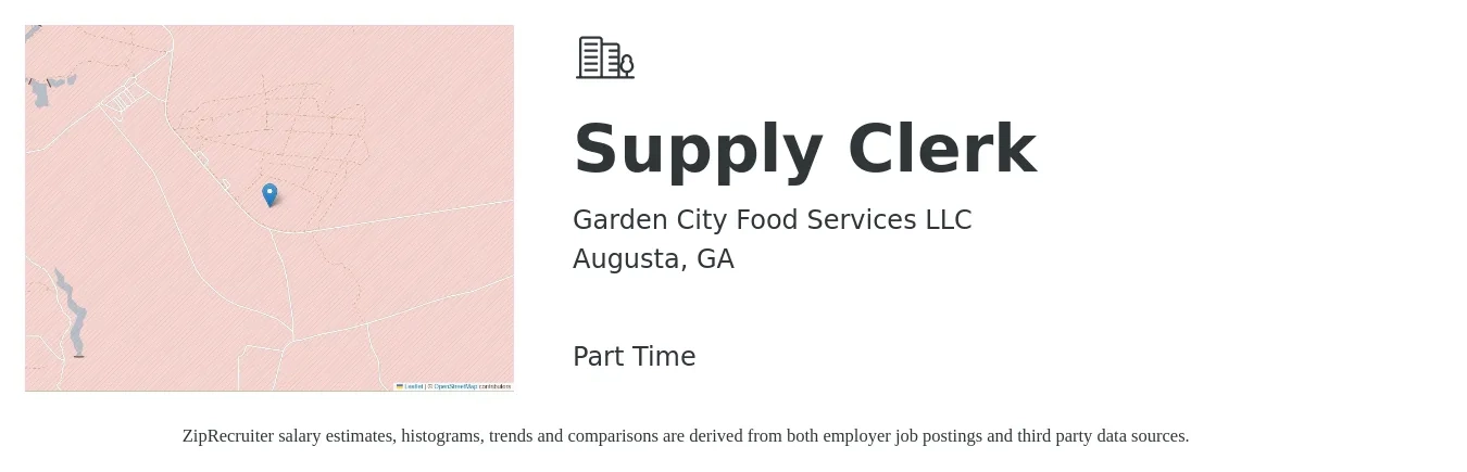 Garden City Food Services LLC job posting for a Supply Clerk in Augusta, GA with a salary of $16 to $19 Hourly with a map of Augusta location.