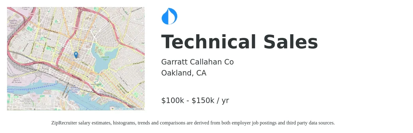 Garratt Callahan Co job posting for a Technical Sales in Oakland, CA with a salary of $100,000 to $150,000 Yearly with a map of Oakland location.