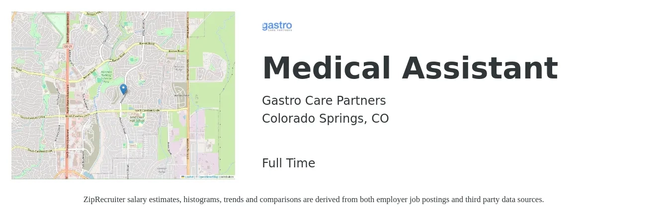 Gastro Care Partners job posting for a Medical Assistant in Colorado Springs, CO with a salary of $16 to $20 Hourly with a map of Colorado Springs location.