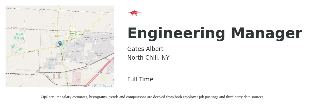Gates Albert job posting for a Engineering Manager in North Chili, NY with a salary of $1,400 to $2,800 Weekly with a map of North Chili location.