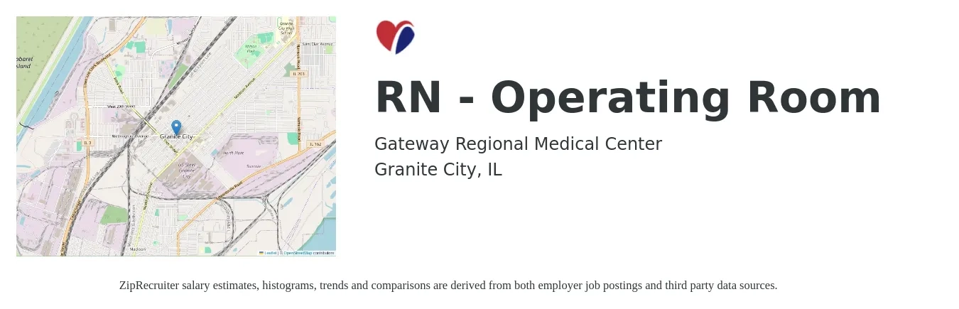 Gateway Regional Medical Center job posting for a RN - Operating Room in Granite City, IL with a salary of $1,920 to $2,990 Weekly with a map of Granite City location.
