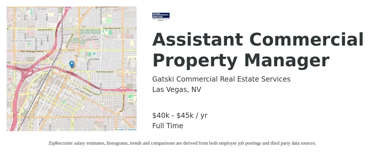 Gatski Commercial Real Estate Services job posting for a Assistant Commercial Property Manager in Las Vegas, NV with a salary of $40,000 to $45,000 Yearly with a map of Las Vegas location.