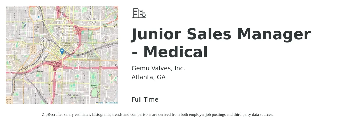 Gemu Valves, Inc. job posting for a Junior Sales Manager - Medical in Atlanta, GA with a map of Atlanta location.