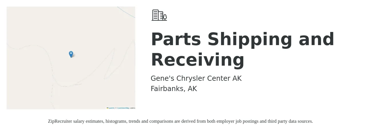 Gene's Chrysler Center AK job posting for a Parts Shipping and Receiving in Fairbanks, AK with a salary of $18 to $20 Hourly with a map of Fairbanks location.