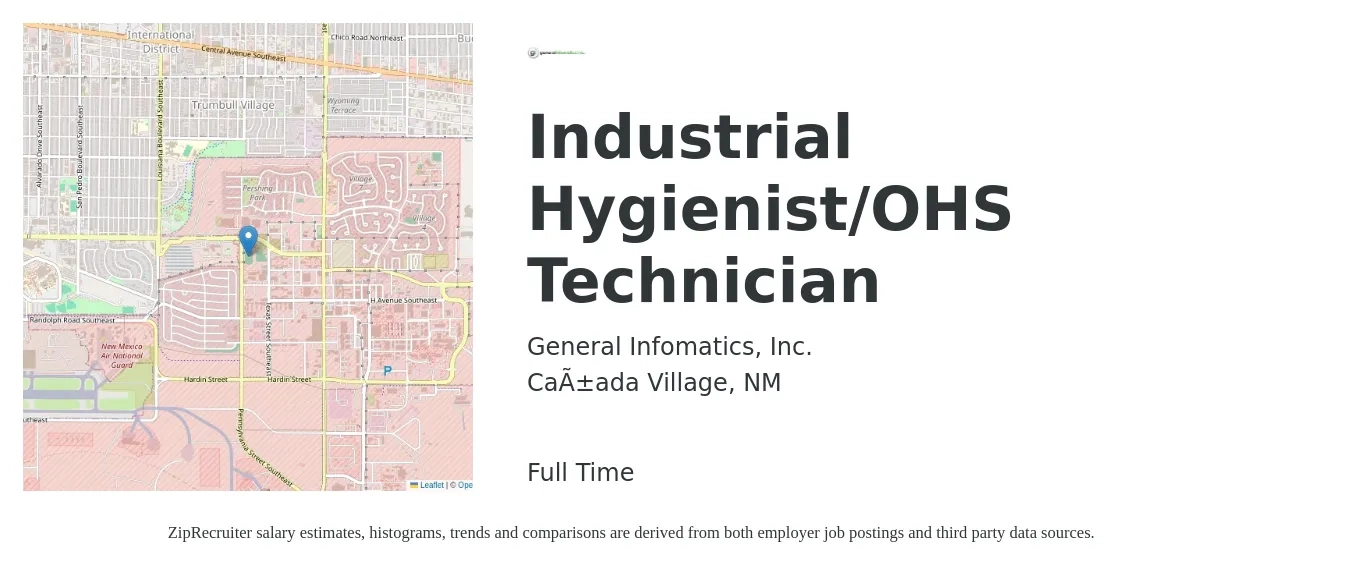 General Infomatics, Inc. job posting for a Industrial Hygienist/OHS Technician in Cañada Village, NM with a salary of $41,700 to $83,800 Yearly with a map of Cañada Village location.