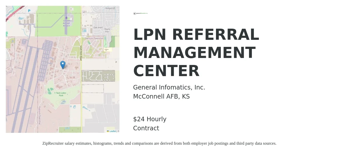 General Infomatics, Inc. job posting for a LPN REFERRAL MANAGEMENT CENTER in McConnell AFB, KS with a salary of $25 Hourly with a map of McConnell AFB location.