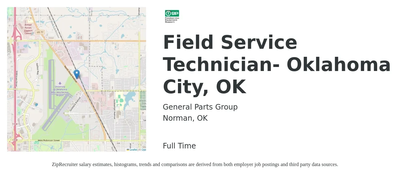 General Parts Group job posting for a Field Service Technician- Oklahoma City, OK in Norman, OK with a salary of $18 to $26 Hourly with a map of Norman location.
