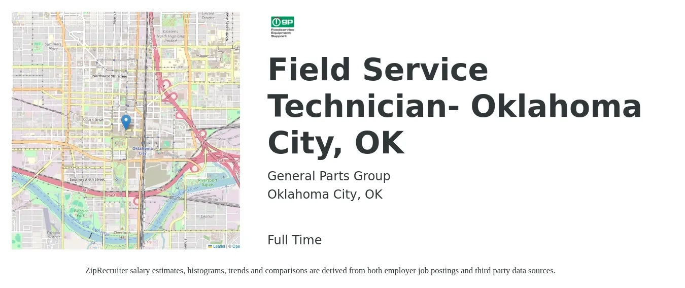 General Parts Group job posting for a Field Service Technician- Oklahoma City, OK in Oklahoma City, OK with a salary of $18 to $28 Hourly with a map of Oklahoma City location.