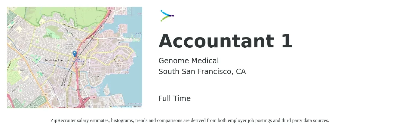 Genome Medical job posting for a Accountant 1 in South San Francisco, CA with a salary of $500 Daily with a map of South San Francisco location.