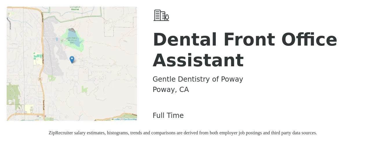 Gentle Dentistry of Poway job posting for a Dental Front Office Assistant in Poway, CA with a salary of $18 to $23 Hourly with a map of Poway location.