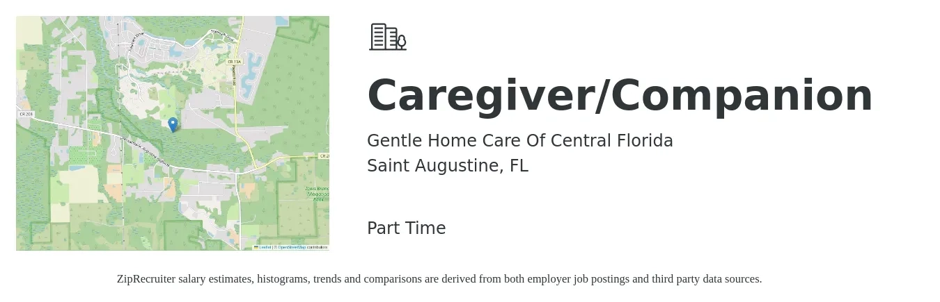 Gentle Home Care Of Central Florida job posting for a Caregiver/Companion in Saint Augustine, FL with a salary of $15 to $18 Weekly with a map of Saint Augustine location.