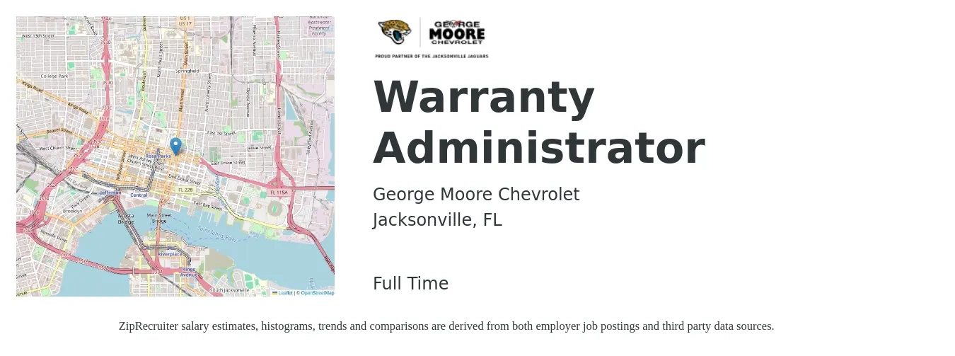 George Moore Chevrolet job posting for a Warranty Administrator in Jacksonville, FL with a map of Jacksonville location.