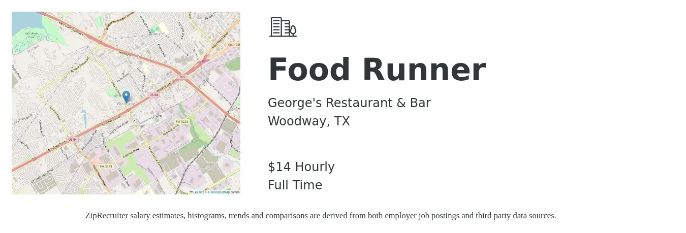 George's Restaurant & Bar job posting for a Food Runner in Woodway, TX with a salary of $15 Hourly with a map of Woodway location.