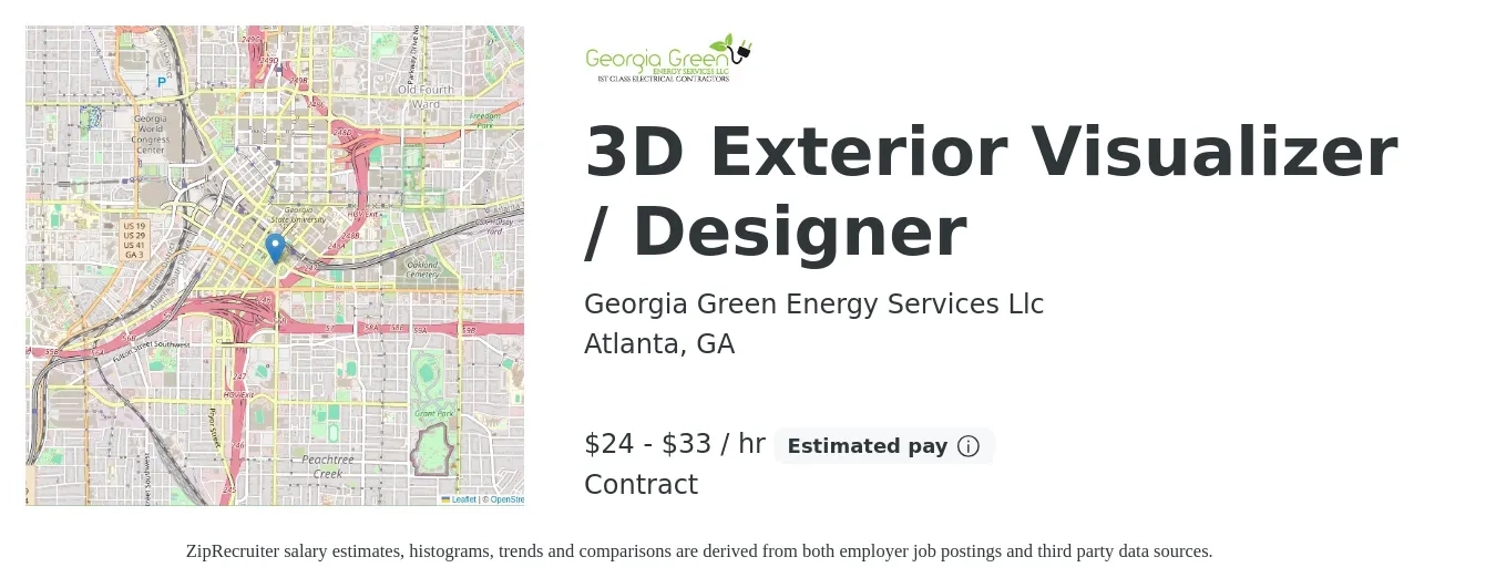 Georgia Green Energy Services Llc job posting for a 3D Exterior Visualizer / Designer in Atlanta, GA with a salary of $25 to $35 Hourly with a map of Atlanta location.
