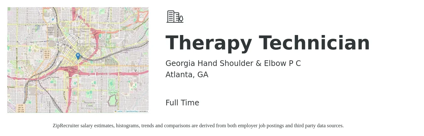 Georgia Hand Shoulder & Elbow P C job posting for a Therapy Technician in Atlanta, GA with a salary of $14 to $20 Hourly with a map of Atlanta location.