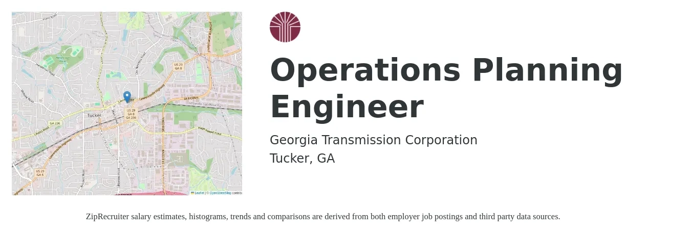 Georgia Transmission Corporation job posting for a Operations Planning Engineer in Tucker, GA with a salary of $76,300 to $120,600 Yearly with a map of Tucker location.