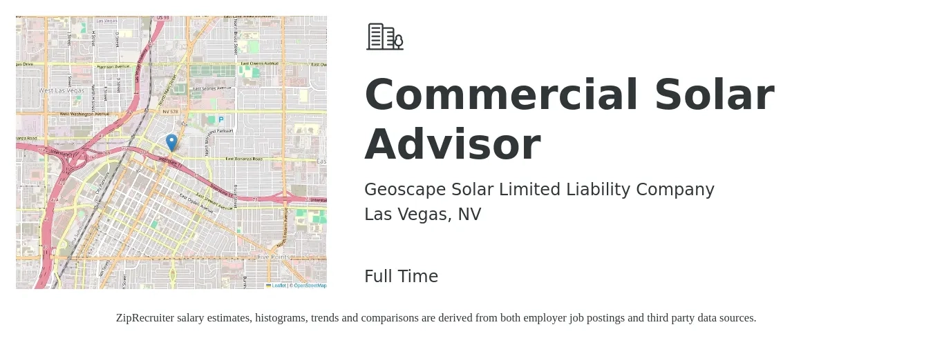 Geoscape Solar Limited Liability Company job posting for a Commercial Solar Advisor in Las Vegas, NV with a salary of $60,800 to $70,200 Yearly with a map of Las Vegas location.
