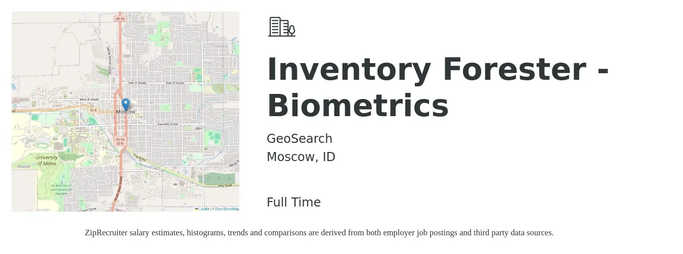 GeoSearch job posting for a Inventory Forester - Biometrics in Moscow, ID with a salary of $19 to $30 Hourly with a map of Moscow location.