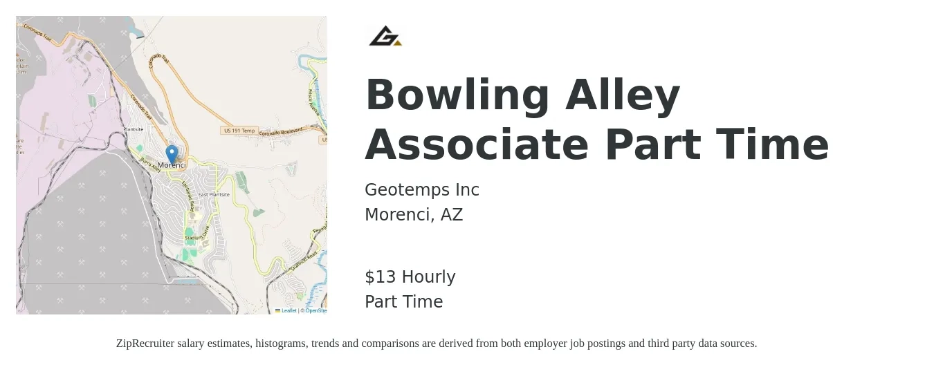 Geotemps Inc job posting for a Bowling Alley Associate Part Time in Morenci, AZ with a salary of $14 Hourly with a map of Morenci location.