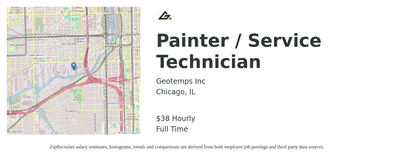 Geotemps Inc job posting for a Painter / Service Technician in Chicago, IL with a salary of $40 Hourly with a map of Chicago location.
