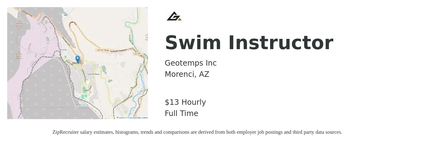 Geotemps Inc job posting for a Swim Instructor in Morenci, AZ with a salary of $14 Hourly with a map of Morenci location.