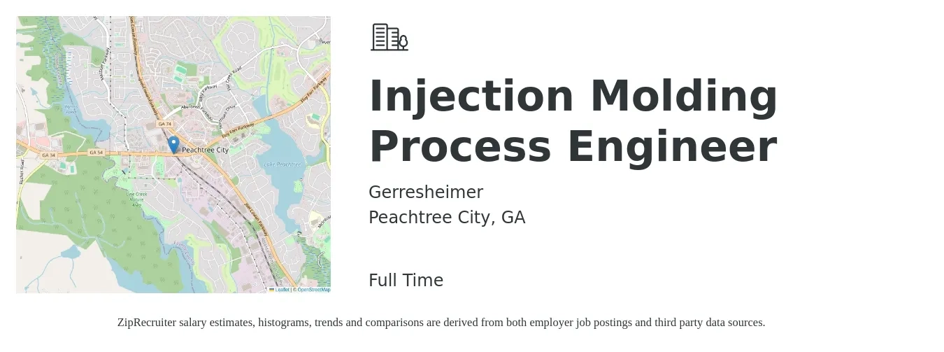 Gerresheimer job posting for a Injection Molding Process Engineer in Peachtree City, GA with a salary of $69,200 to $95,700 Yearly with a map of Peachtree City location.