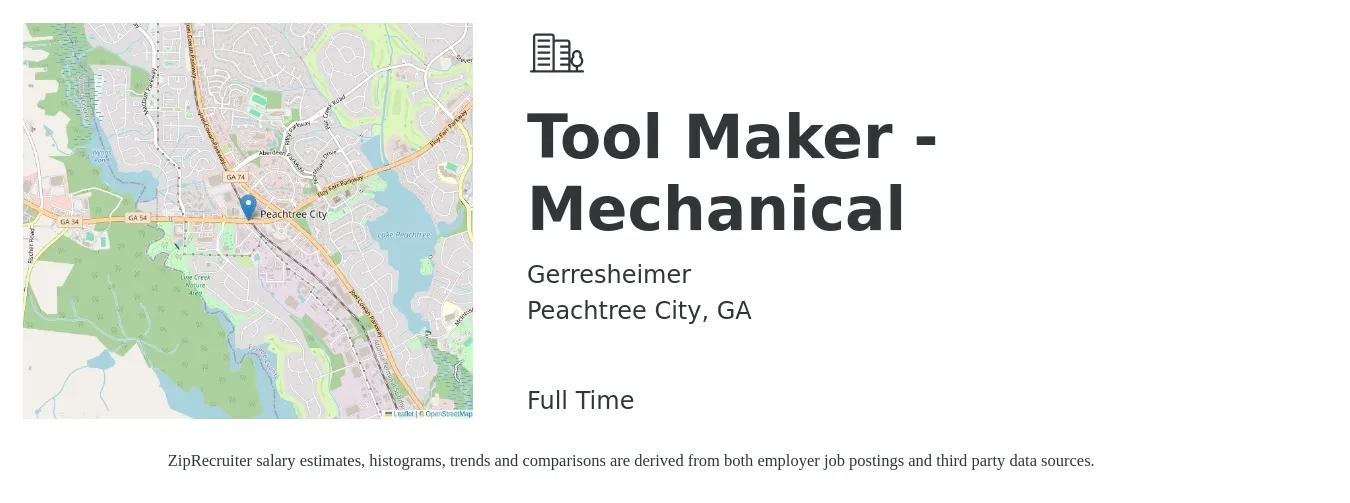 Gerresheimer job posting for a Tool Maker - Mechanical in Peachtree City, GA with a salary of $24 to $32 Hourly with a map of Peachtree City location.
