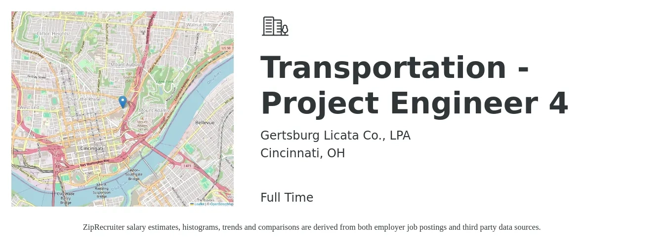 Gertsburg Licata Co., LPA job posting for a Transportation - Project Engineer 4 in Cincinnati, OH with a salary of $120,000 to $140,000 Yearly with a map of Cincinnati location.