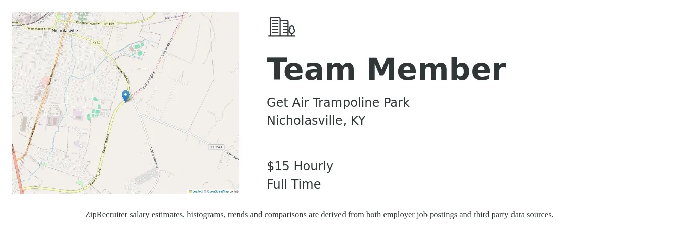 Get Air Trampoline Park job posting for a Team Member in Nicholasville, KY with a salary of $16 Hourly with a map of Nicholasville location.