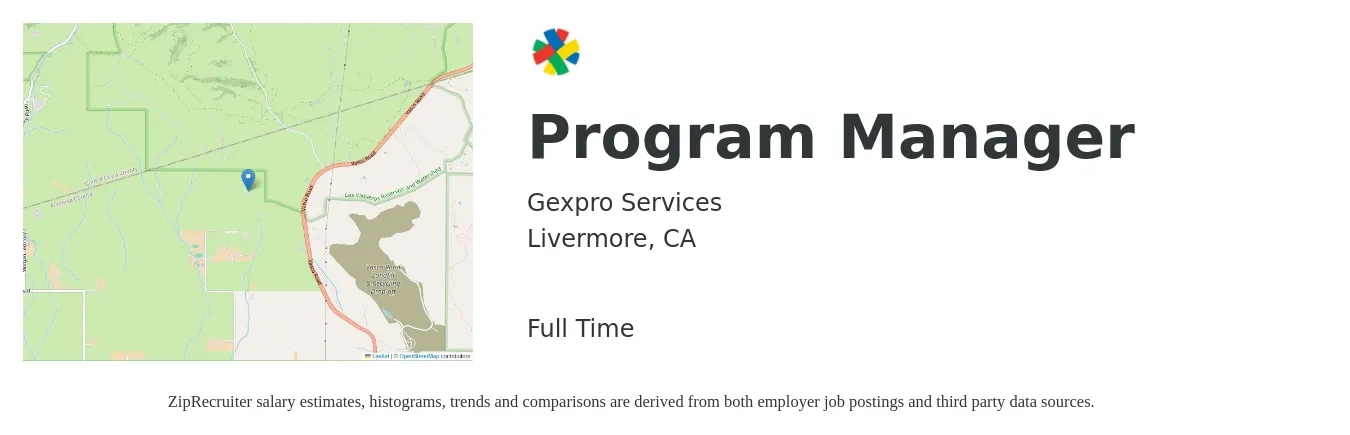 Gexpro Services job posting for a Program Manager in Livermore, CA with a salary of $88,300 to $147,200 Yearly with a map of Livermore location.