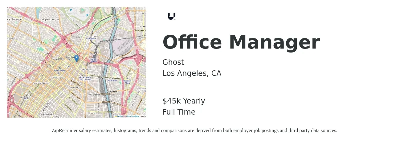 Ghost job posting for a Office Manager in Los Angeles, CA with a salary of $45,000 to $70,000 Yearly with a map of Los Angeles location.