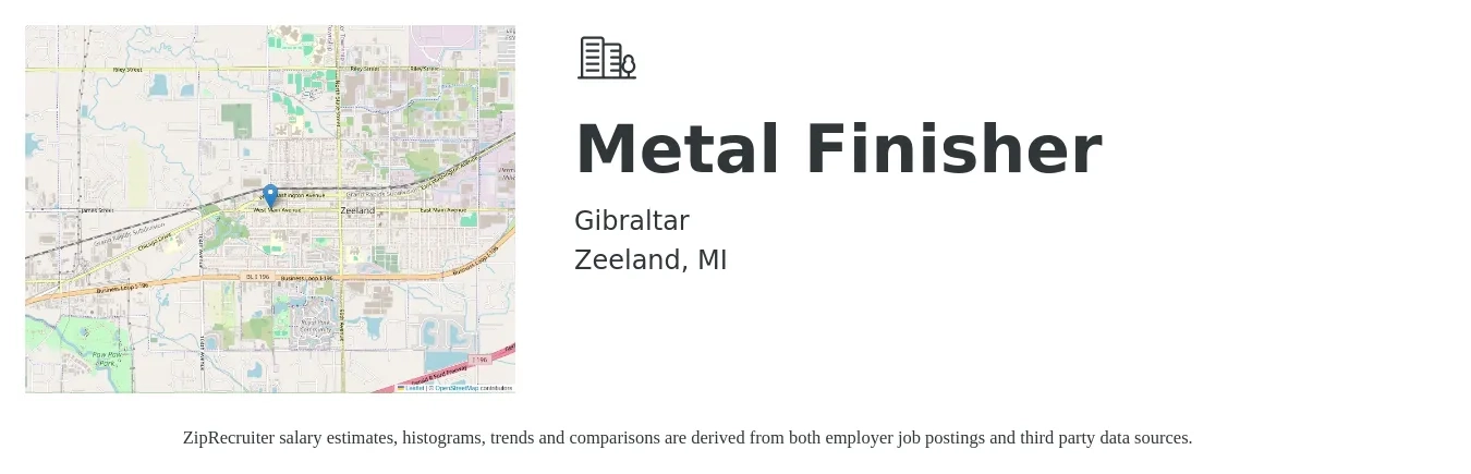 Gibraltar job posting for a Metal Finisher in Zeeland, MI with a salary of $16 to $20 Hourly with a map of Zeeland location.