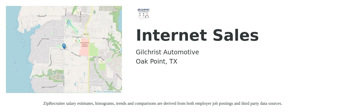 Gilchrist Automotive job posting for a Internet Sales in Oak Point, TX with a salary of $14 to $19 Hourly with a map of Oak Point location.