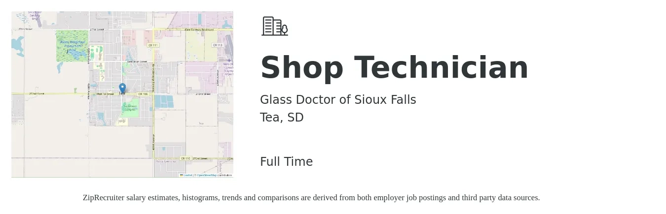 Glass Doctor of Sioux Falls job posting for a Shop Technician in Tea, SD with a salary of $17 to $24 Hourly with a map of Tea location.