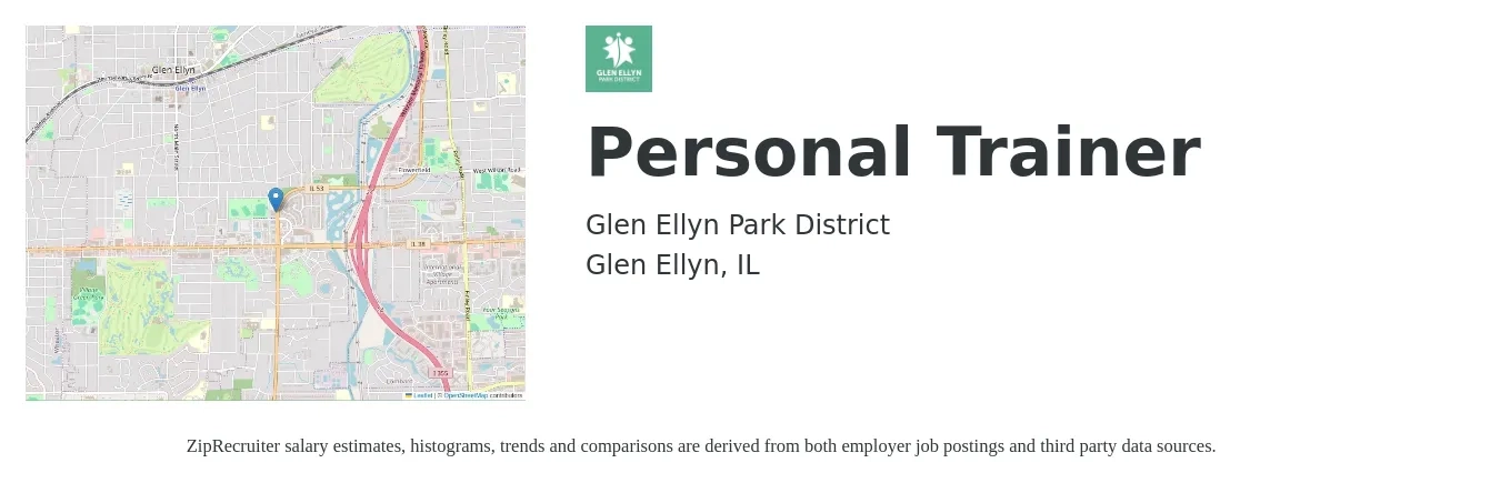 Glen Ellyn Park District job posting for a Personal Trainer in Glen Ellyn, IL with a salary of $20 to $32 Hourly with a map of Glen Ellyn location.