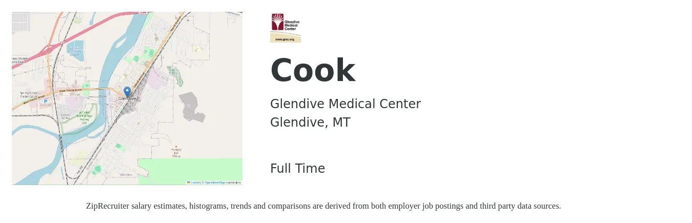 Glendive Medical Center job posting for a Cook in Glendive, MT with a salary of $14 to $18 Hourly with a map of Glendive location.