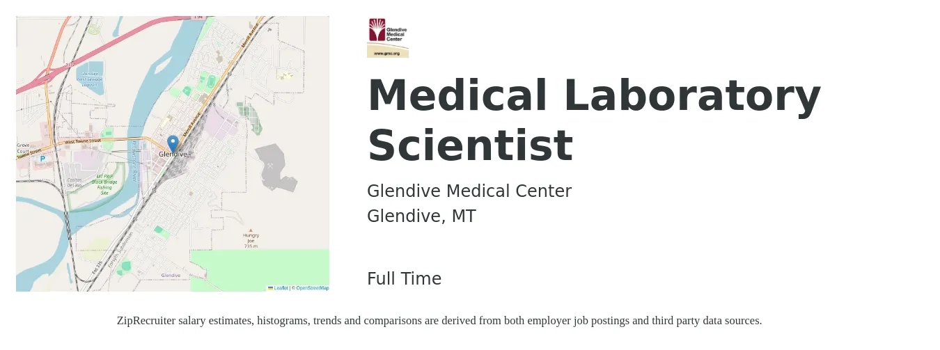 Glendive Medical Center job posting for a Medical Laboratory Scientist in Glendive, MT with a salary of $44,700 to $73,000 Yearly with a map of Glendive location.